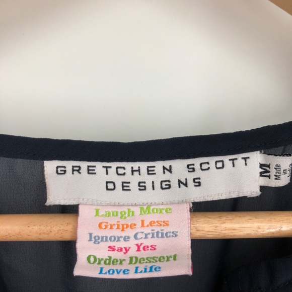 Gretchen Scott Designs Womens Blouse Size Medium Embroidered Sheer Blue Pink - Picture 3 of 12